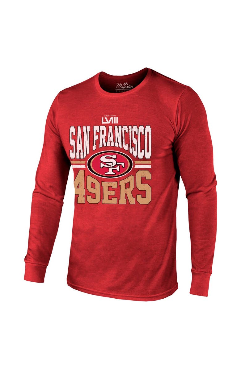 Majestic Threads Men's Majestic Threads Scarlet San Francisco 49ers Super Bowl LVIII Tri-Blend Long Sleeve T-Shirt, Alternate, color, 