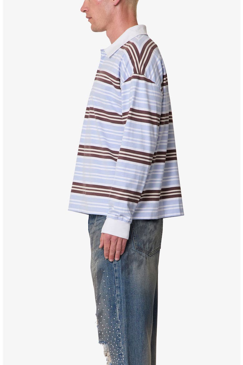 Striped Long Sleeve Polo Shirt, Alternate, color, BLUE/ BROWN MULTI