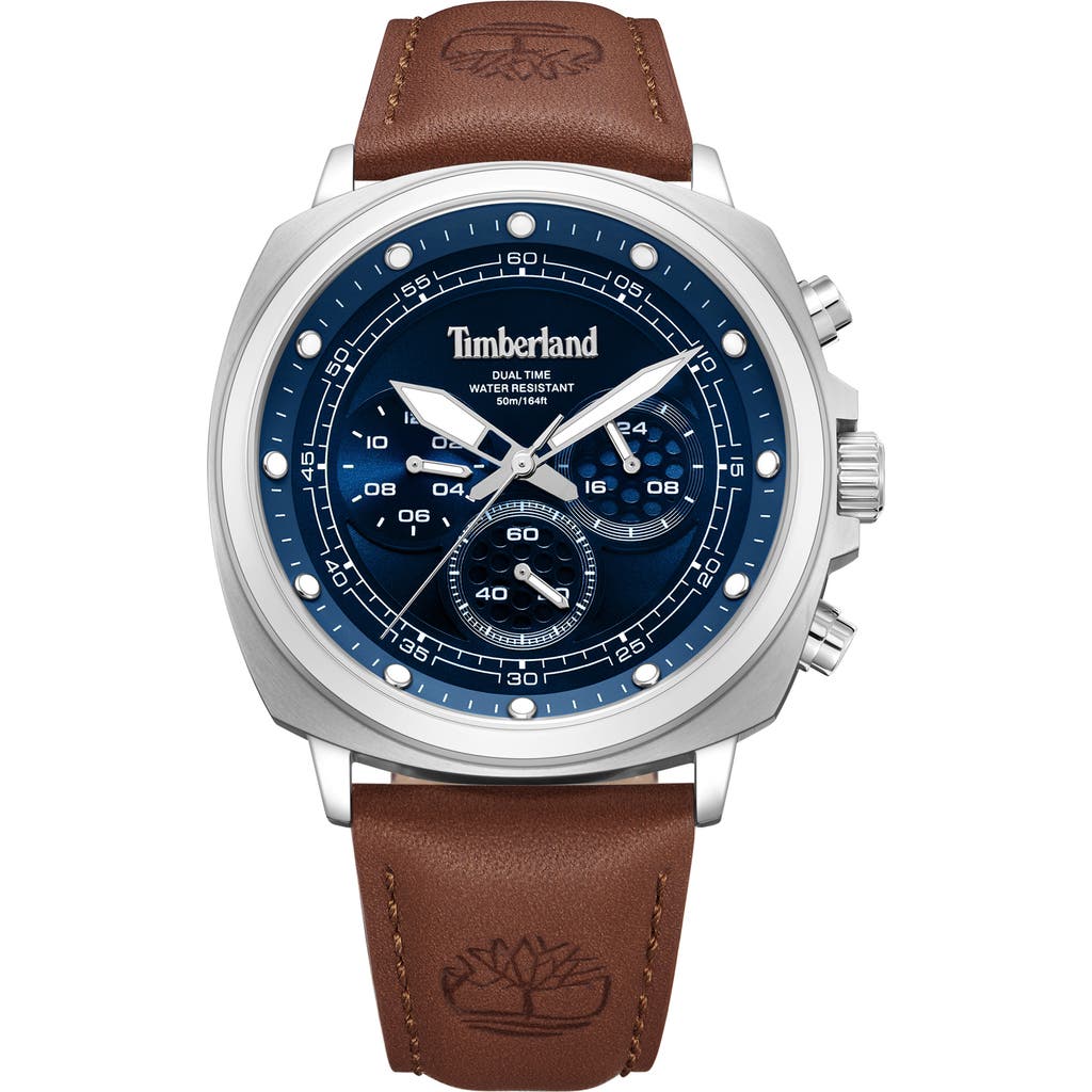 Timberland Williston Multifunction Chronograph Leather Strap Watch, 43.5mm X 46.5mm In Brown