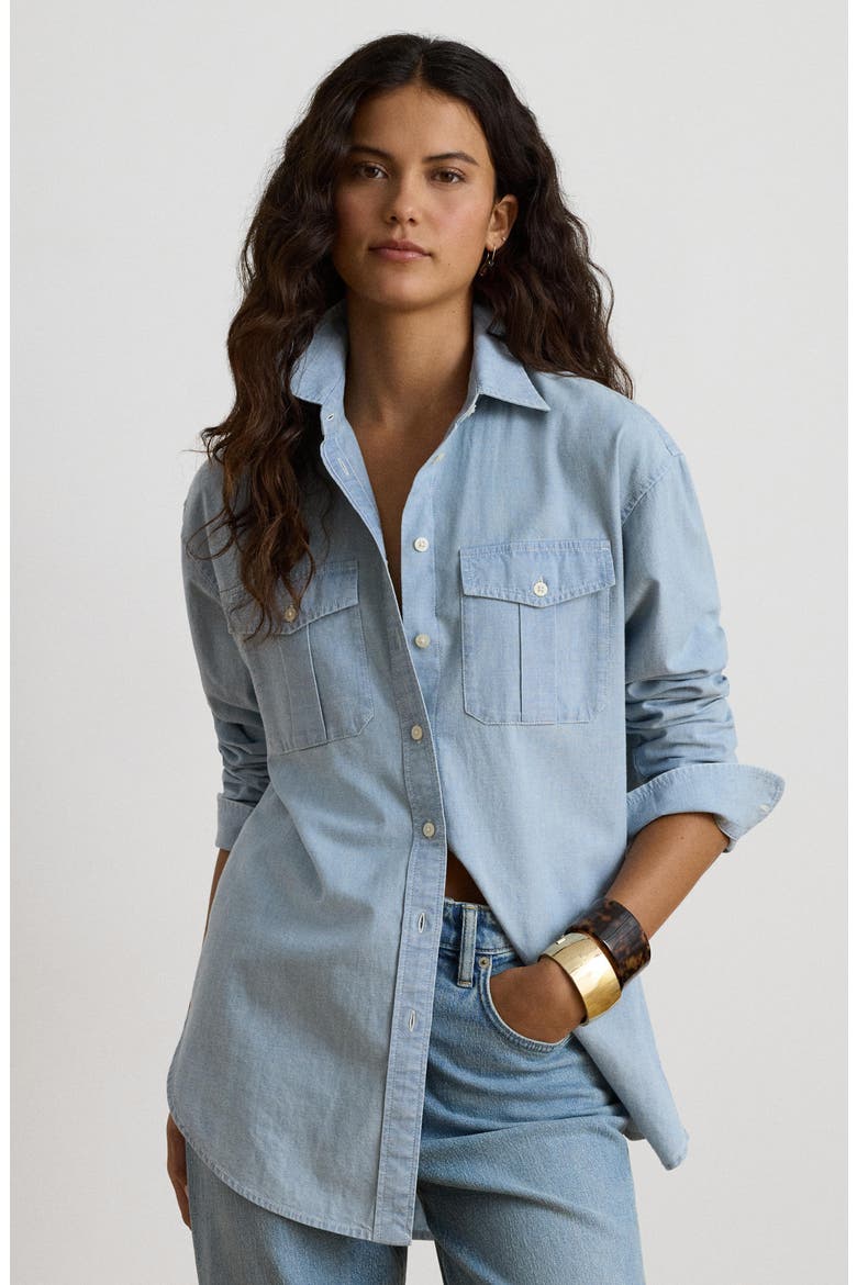 Durrell Cotton Button-Up Shirt, Alternate, color, CHAMBRAY WASH BLUE
