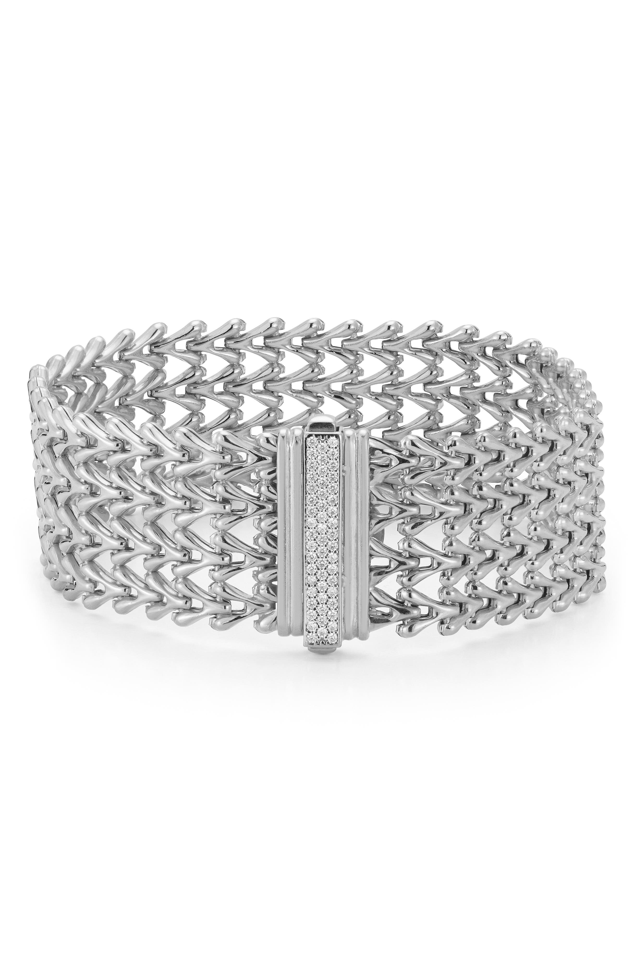 Sphera Milano Pav Cubic Zirconia Triple Row Weave Bracelet In Silver