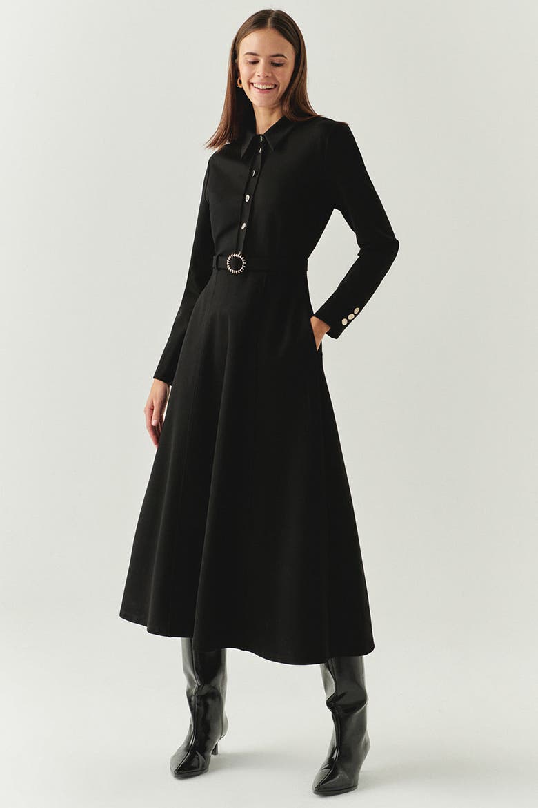Georgina Knit Midi Dress, Alternate, color, BLACK
