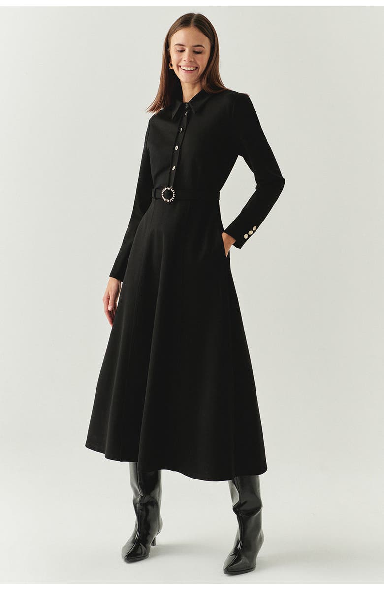 Exquise Georgina Shirt Collar Long Sleeve Knit Dress With Pockets, Alternate, color, Black