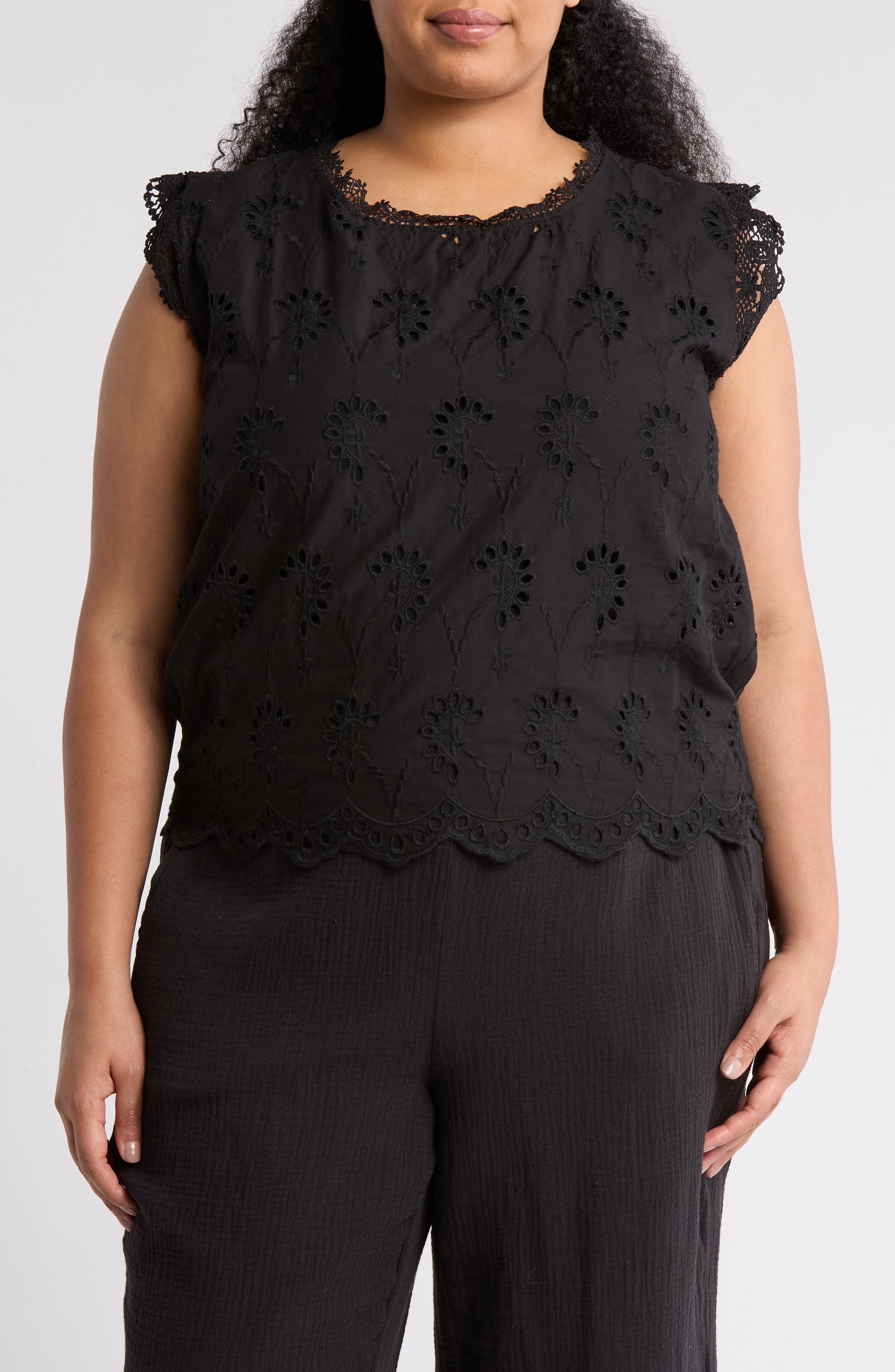 Forgotten Grace Lace Trim Embroidered Eyelet Blouse