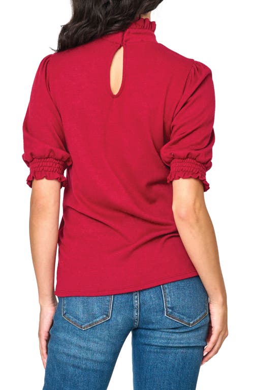 Gibsonlook Ruffle Mock Neck Puff Sleeve Sweater In Cranberry