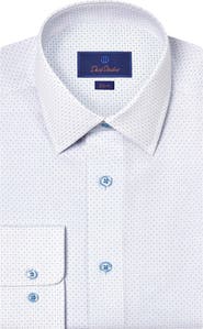 David Donahue Slim Fit Geometric Pattern Cotton Dobby Dress Shirt