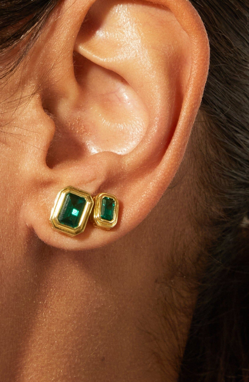 Aurate New York Mini Lab Grown Emerald Heirloom Stud Earrings In Green