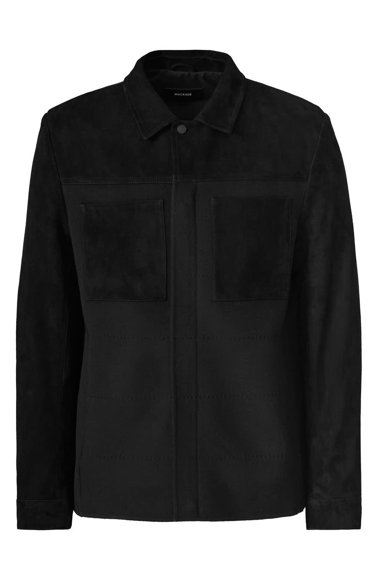Mackage Wylder Mixed Media Shirt Jacket, Alternate, color, Black-Black