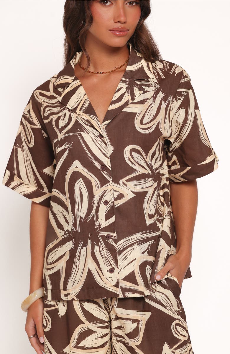 Petal & Pup Pacifica Oversize Floral Print Camp Shirt, Alternate, color, Chocolate Floral