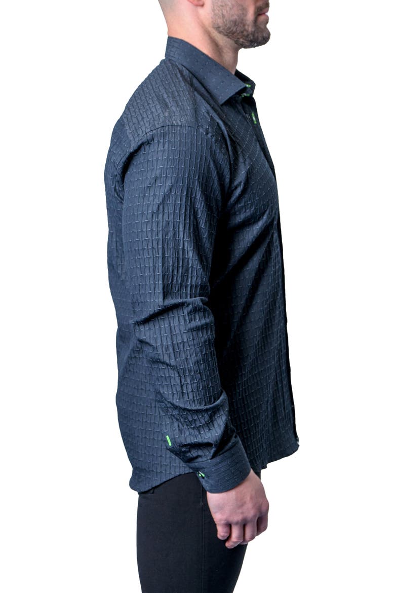 Fibonacci Textured Lines Black Button-Up Shirt, Alternate, color, BLACK