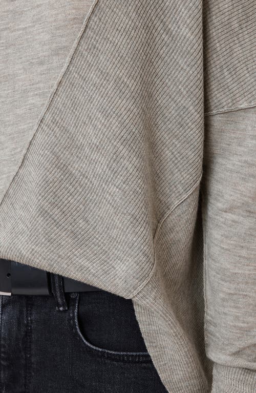 Allsaints Womens Sand Grey Isla Crewneck Asymmetric-hem Merino-wool Jumper In Gray