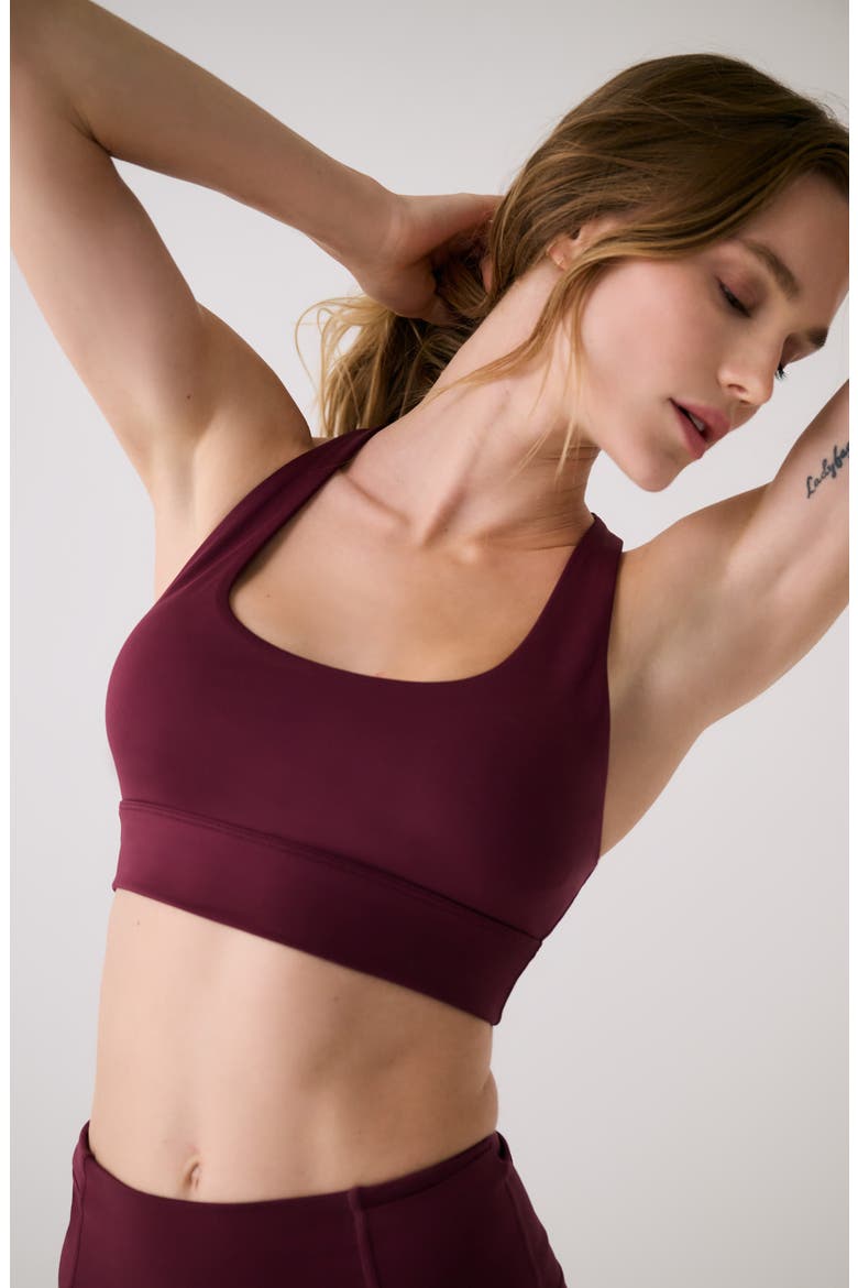 Action Strappy Sports Bra, Alternate, color, DARK CHERRY