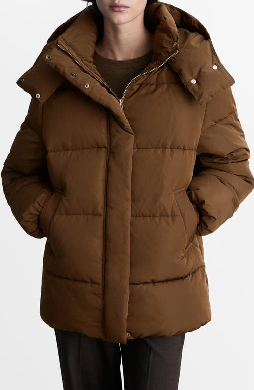 Mango Women's Hood Quilted Coat In Medium Brown