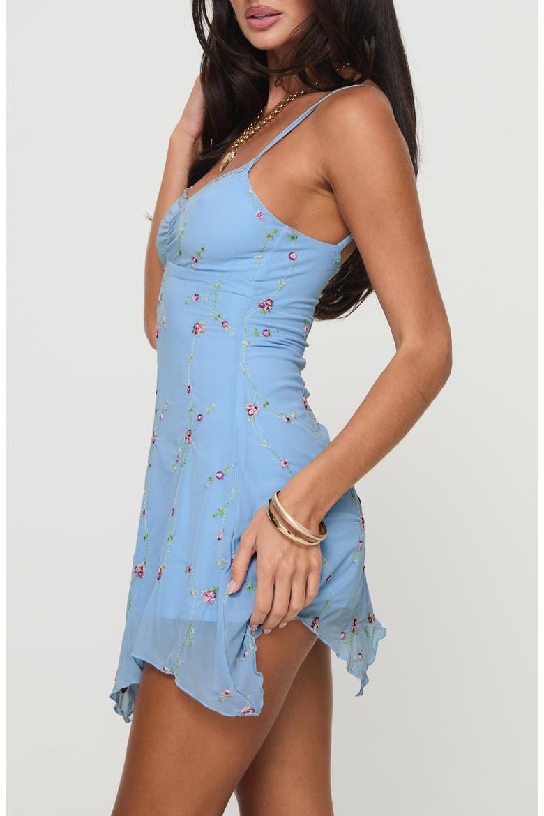 Harkin Floral Embroidered Handkercheif Hem Minidress, Alternate, color, BLUE