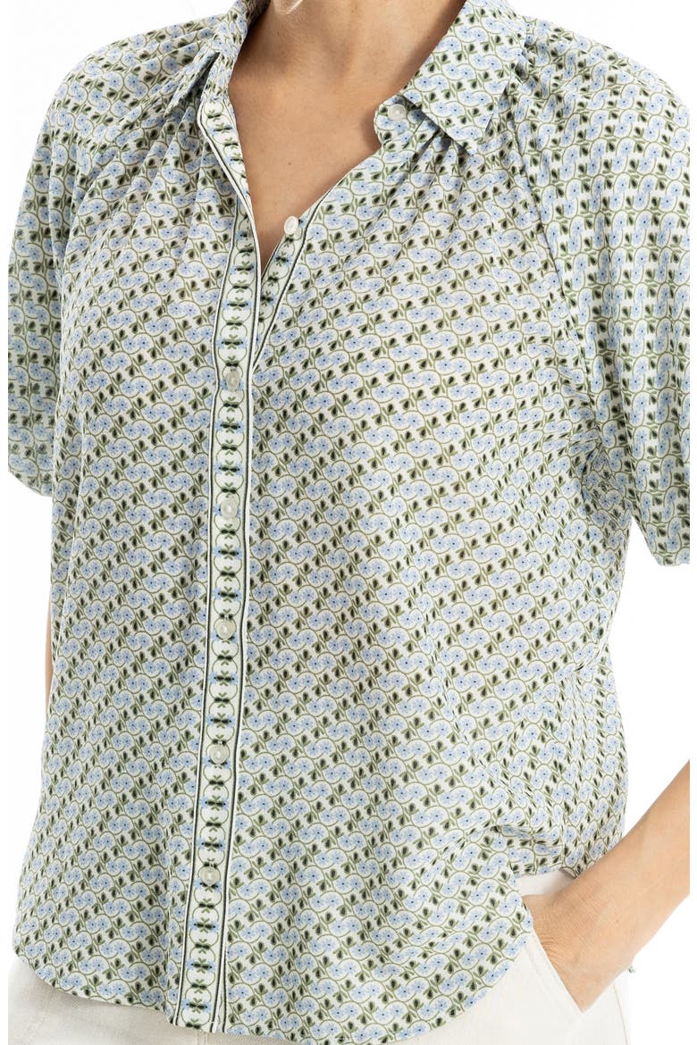 Boyfriend Fit Bubble Sleeve Button-Up Shirt, Alternate, color, CREAM BLUE DAISY LOOPS