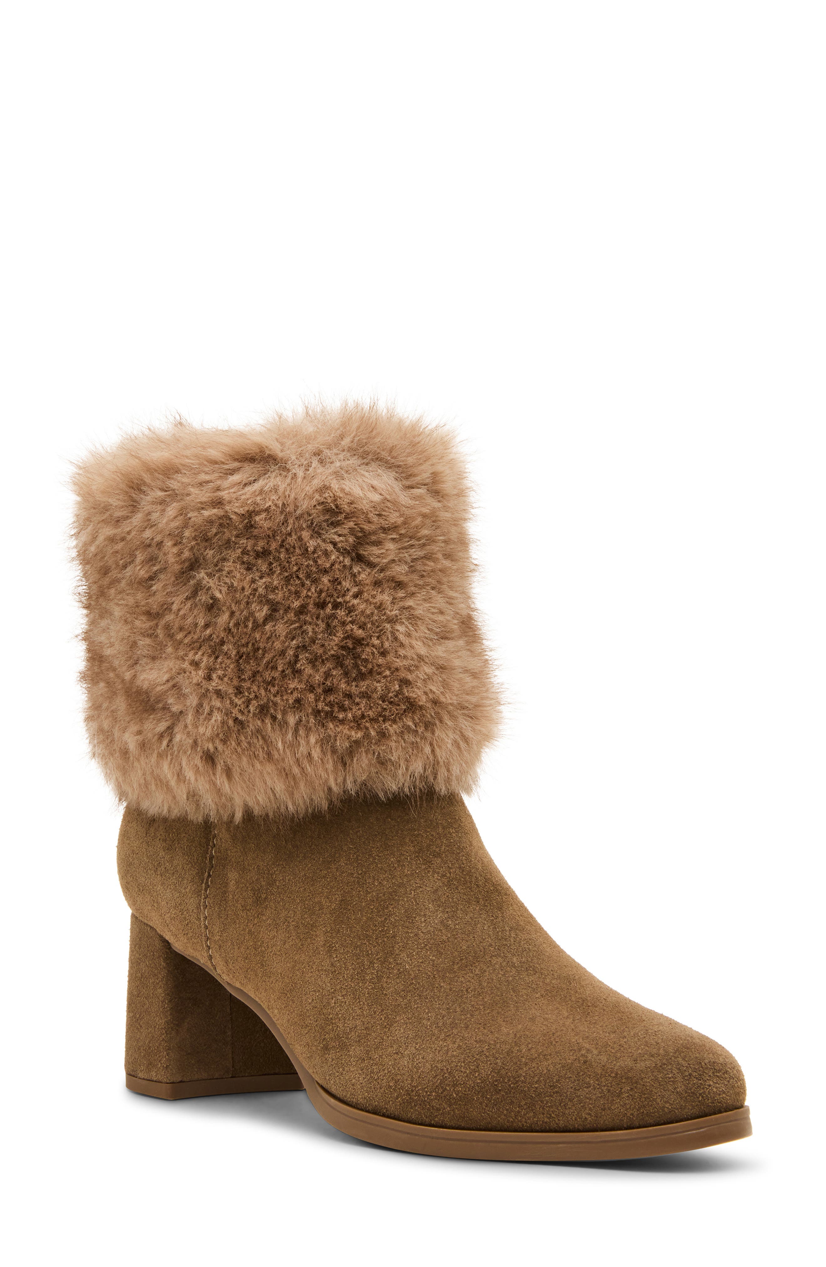 Hinata Water Resistant Faux Fur Leather Bootie, Main, color, TAUPE SUEDE/ FAUX FUR