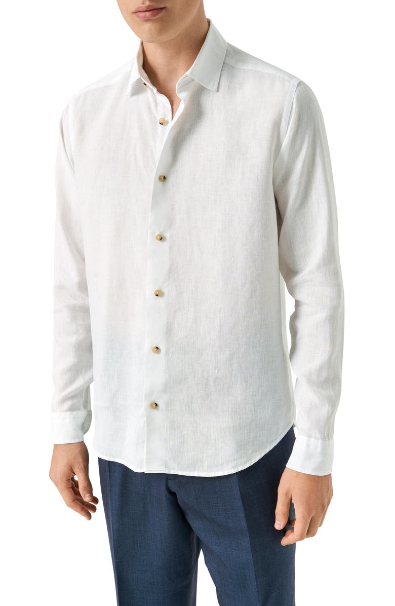 Eton Regular Fit Linen Dress Shirt, Main, color, White