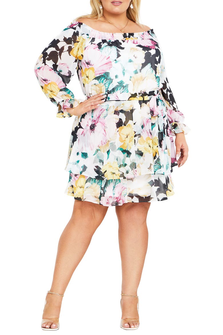 Odessa Off the Shoulder Long Sleeve Dress, Main, color, IVORY BLOOM