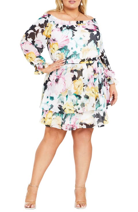 Odessa Off the Shoulder Long Sleeve Dress (Plus)