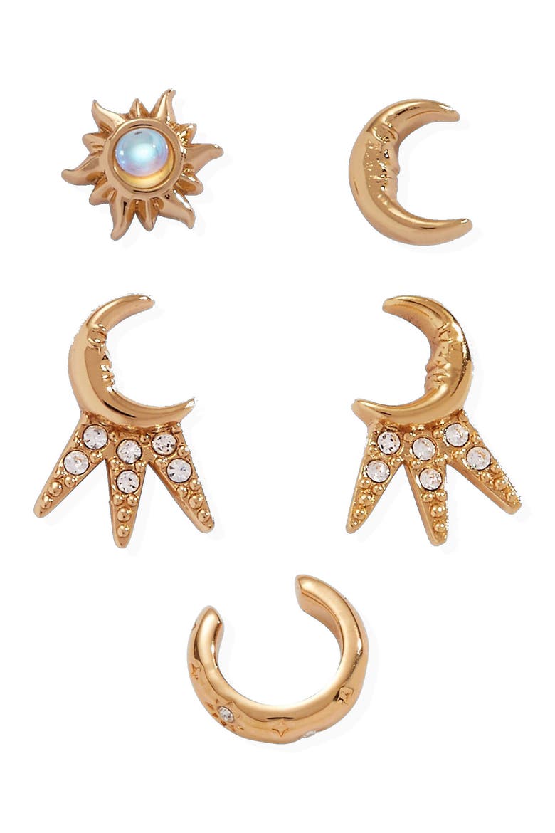 Sun & Moon Earring Set, Main, color, Gold