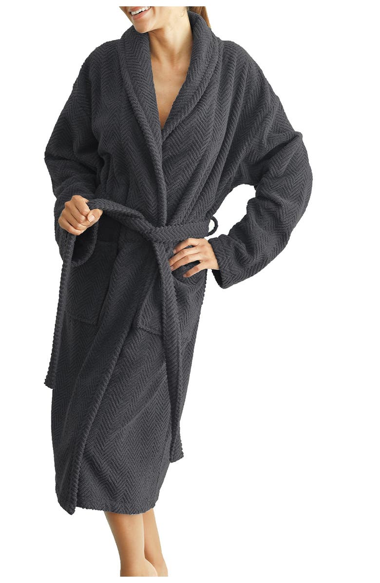 Linum Home Textiles Unisex Herringbone Weave Bathrobe, Alternate, color, Gray