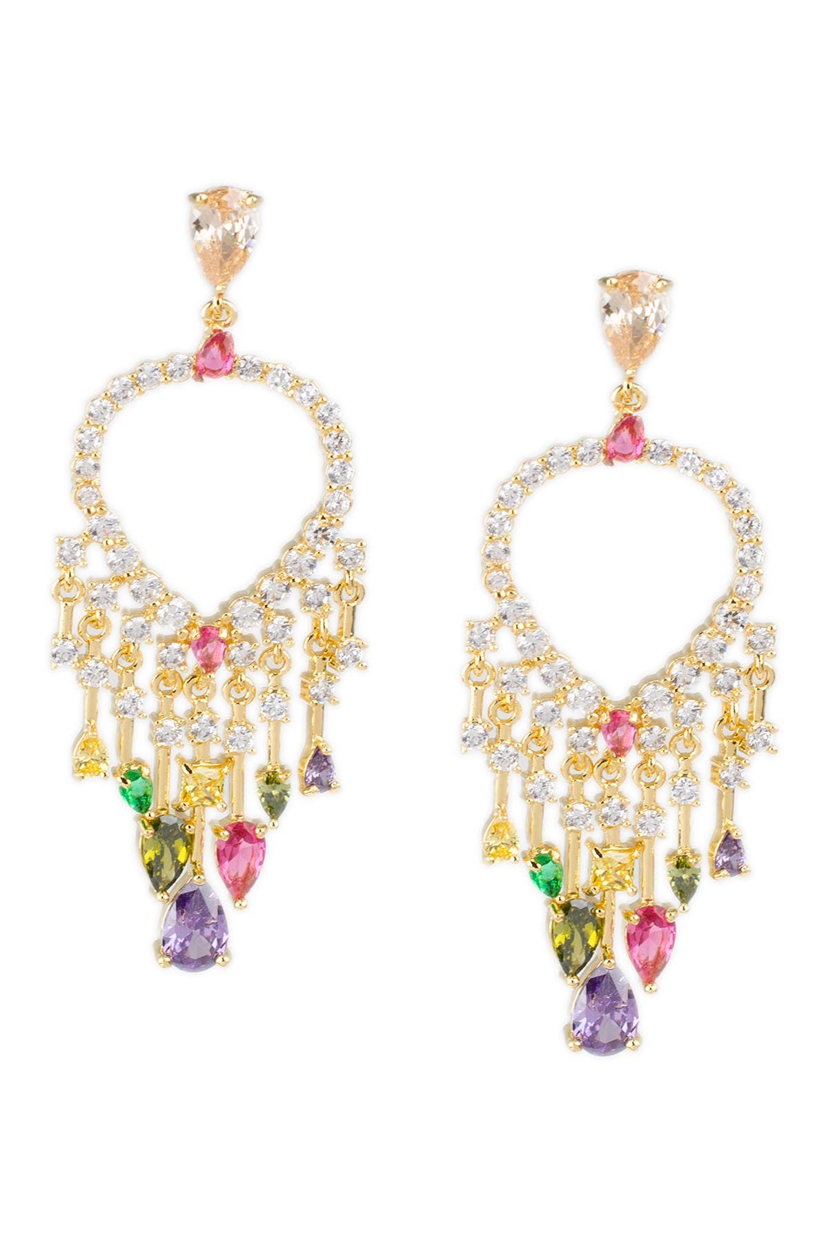 CZ by Kenneth Jay Lane Mixed CZ Front-Facing Teardrop Chandelier Earrings