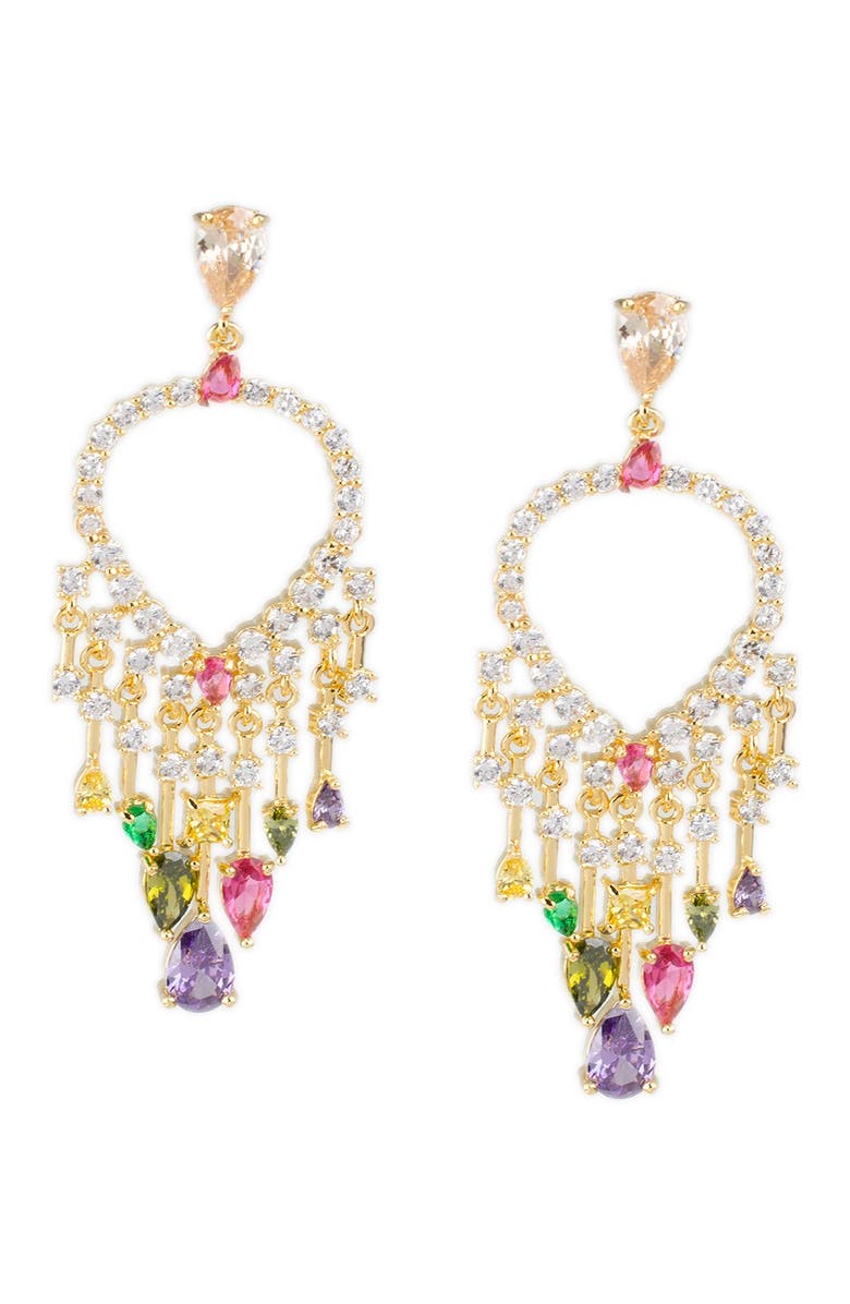 CZ by Kenneth Jay Lane Mixed CZ Front-Facing Teardrop Chandelier Earrings, Main, color, Multi