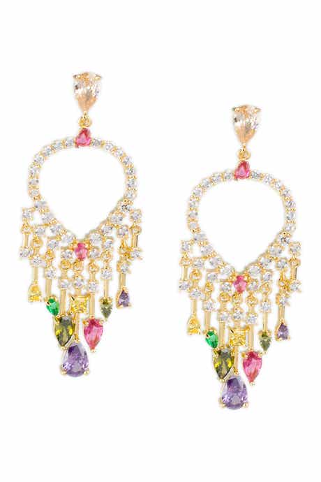 CZ by Kenneth Jay Lane Mixed CZ Front-Facing Teardrop Chandelier Earrings