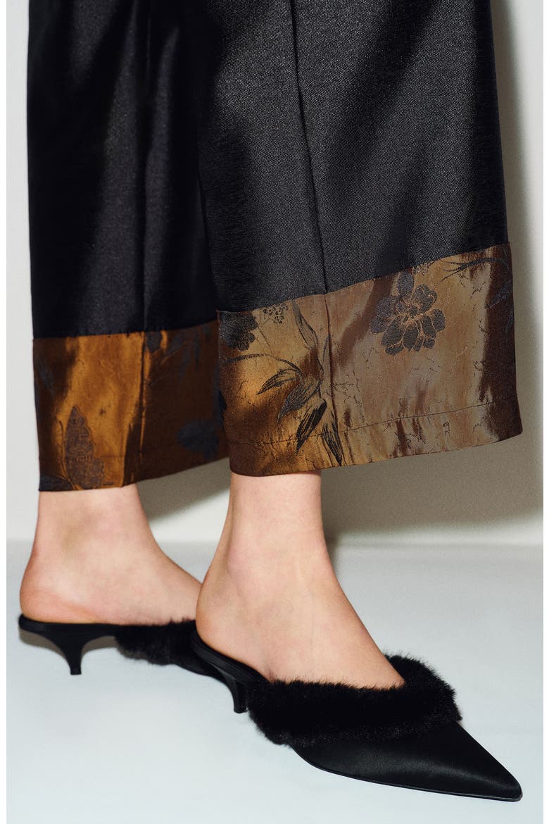 Olina Jacquard Hem Wide Leg Cropped Pants, Alternate, color, BLACK JACQUARD HEM