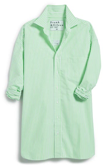 Frank & Eileen Mackenzie Stripe Oversize Cotton Button-up Shirt In Neon Green Stripe