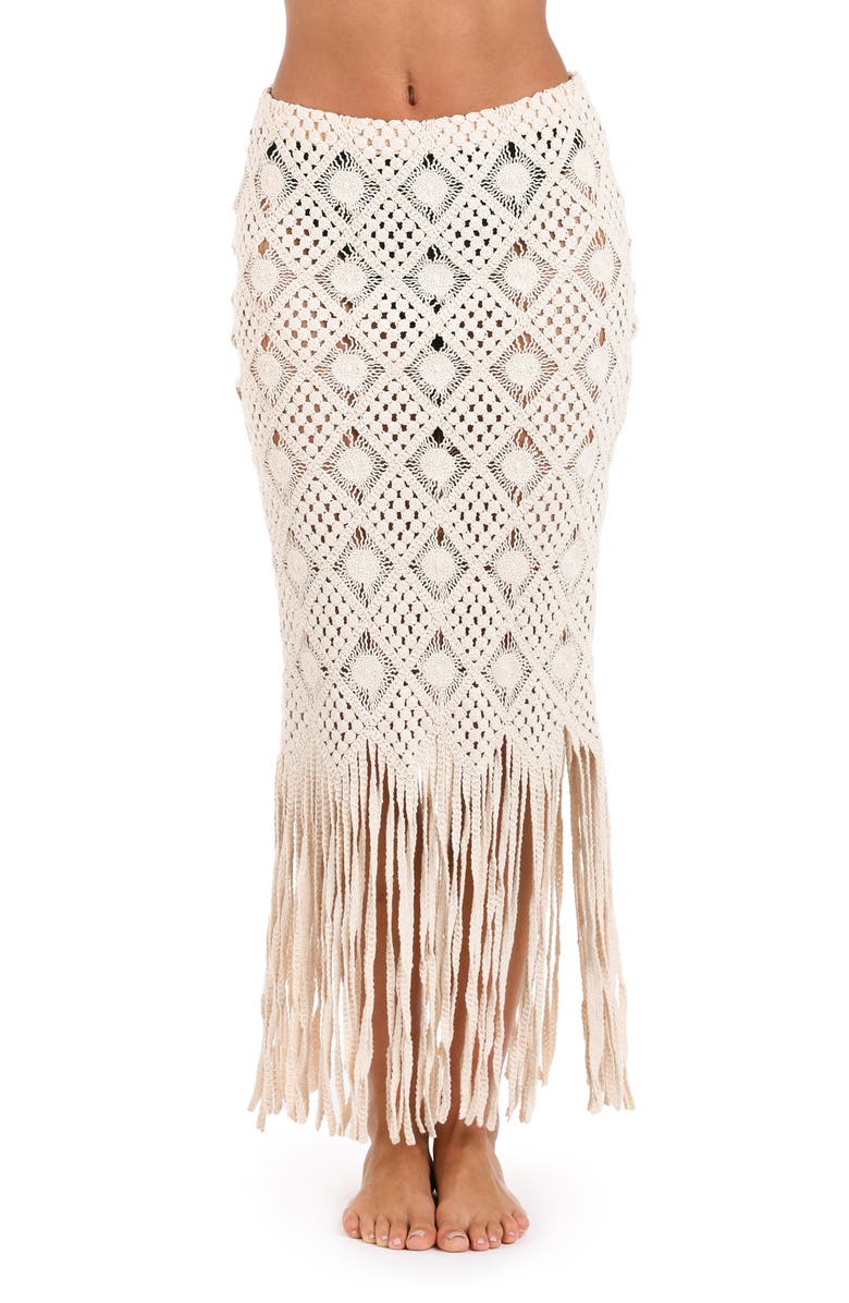 L'AGENCE Marjorie Diamond Crochet Cover-Up Skirt, Main, color, Natural