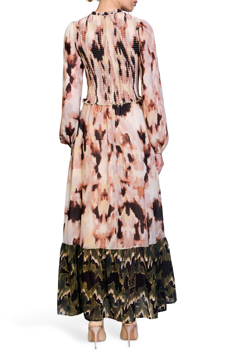 MELLODAY Smocked Long Sleeve Chiffon Maxi Dress, Alternate, color,