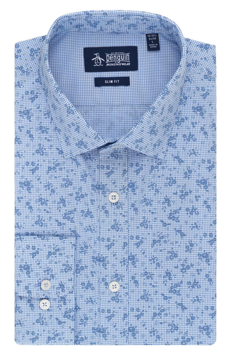 Original Penguin Slim Fit Stretch Cotton Button-Up Shirt, Main, color, Blue