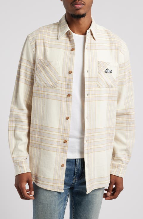 Snow White Plaid Cotton Flannel Button-Up Shirt