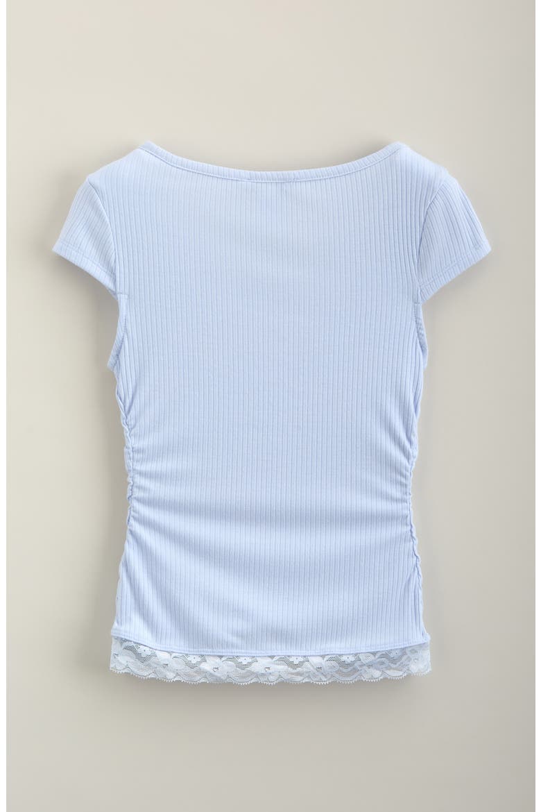 Kids' Ruched Lace Trim Tee, Alternate, color, BLUE FEATHER