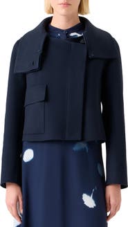 Akris Edena Cashmere Crop Jacket with Genuine Shearling Collar