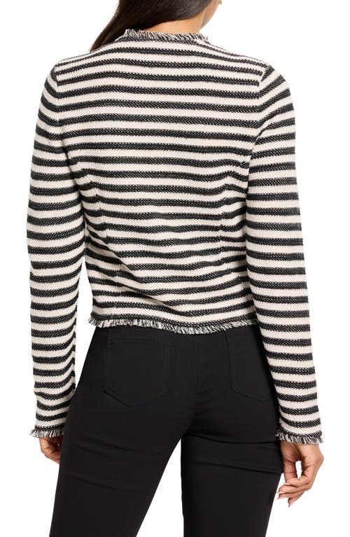 Nic + Zoe Nic+zoe Stripe Fringe Mix Knit Jacket In Multi