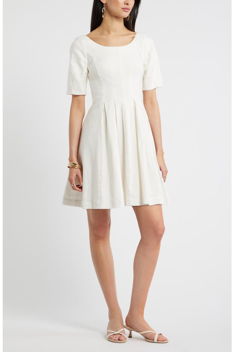 Scoop Neck Linen Blend Dress, Main, color, IVORY TOFU