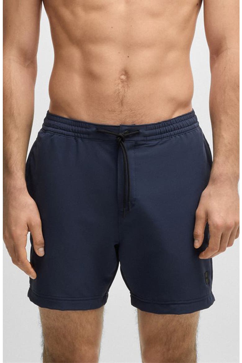 Solid Stretch Swim Trunks, Main, color, NAVY