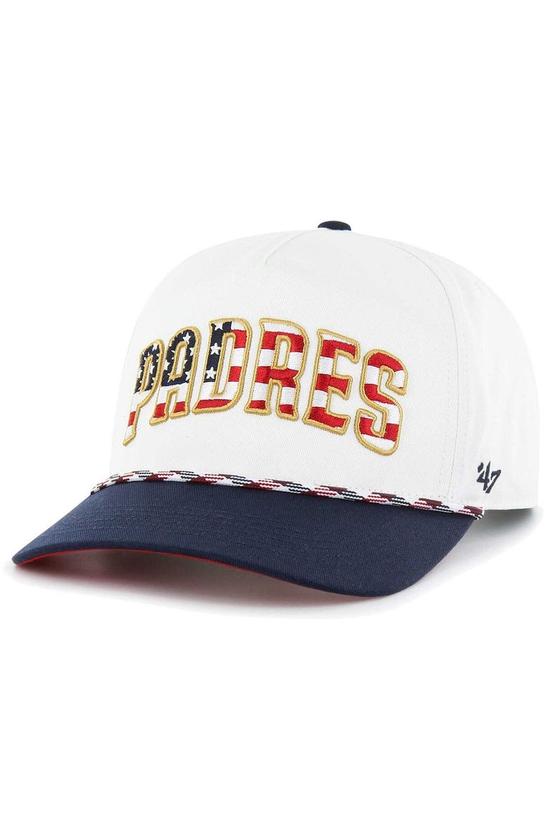 '47 Men's '47 White San Diego Padres Flag Script Hitch Snapback Hat, Main, color, 