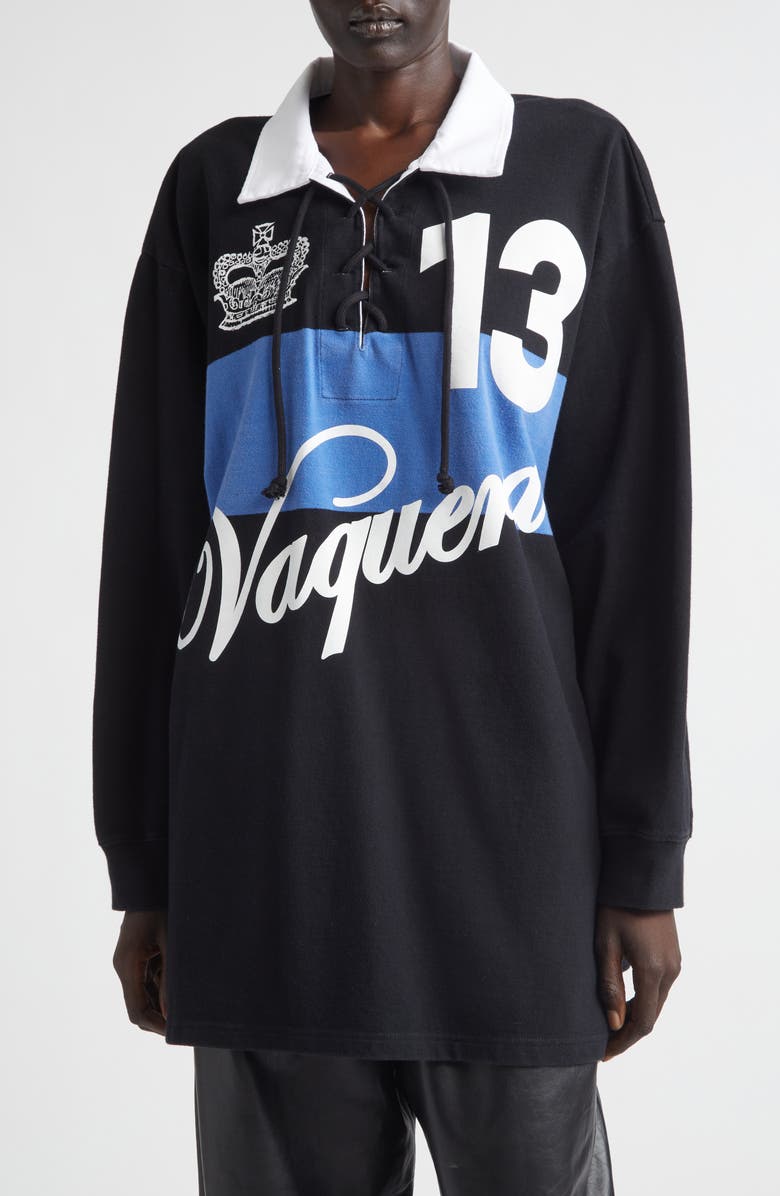 Vaquera Stripe Oversize Cotton Rugby Shirt, Main, color, Black Blue