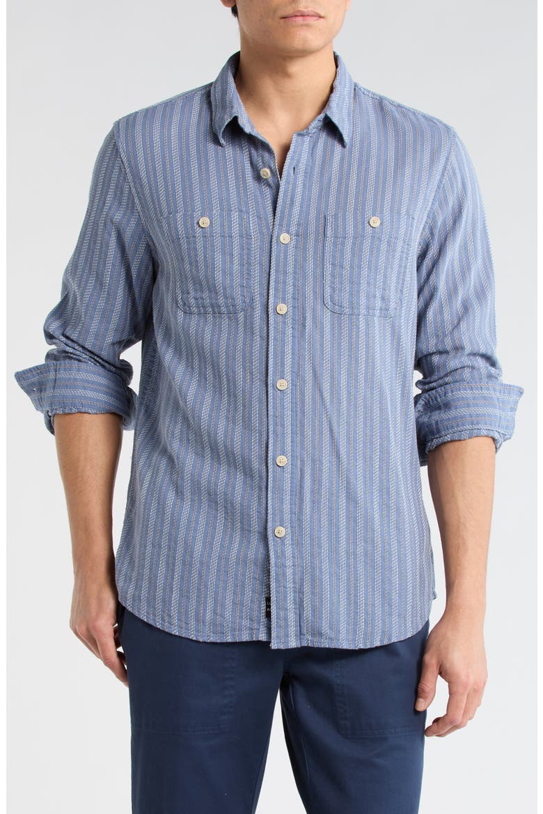 Stripe Dobby Button-Up Shirt, Main, color, BLUE STRIPE