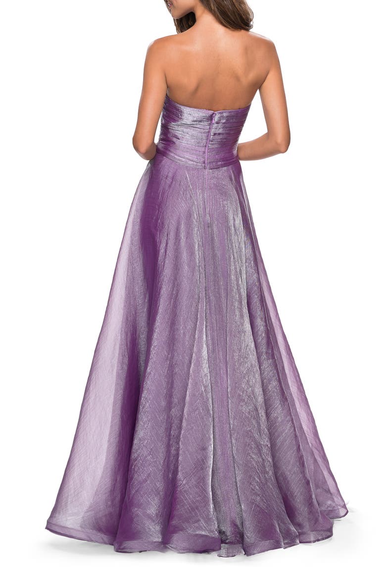 Strapless Chiffon Dress with Criss Cross Bodice Detail, Alternate, color, Orchid