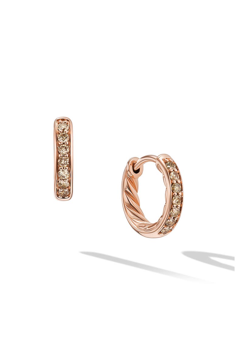 Petite Pavé Cognac Diamond Huggie Hoop Earrings, Main, color, 18K ROSE GOLD