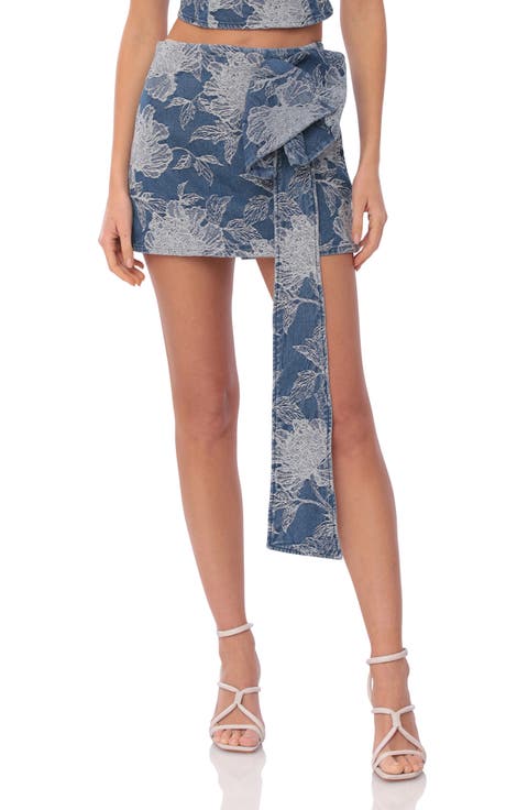 Floral Denim Bow Miniskirt