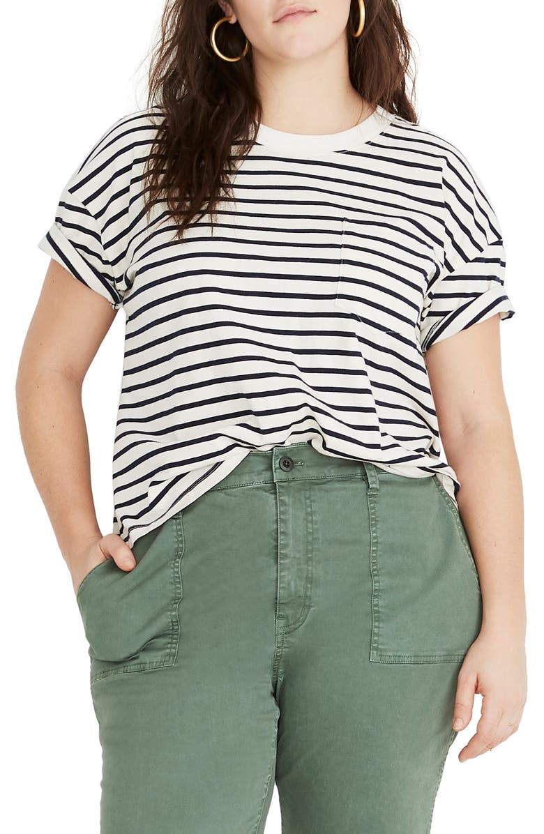 Madewell Baker Stripe Easy Crop Tee, Alternate, color, 
