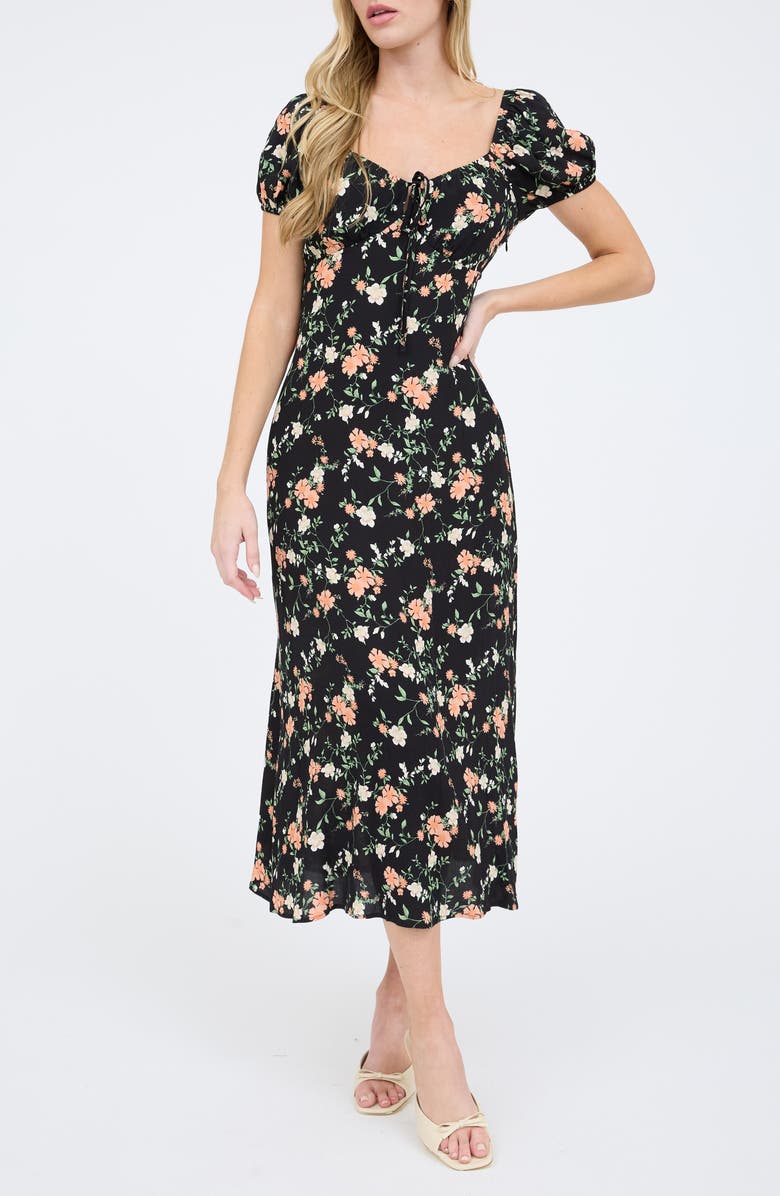 Blu Pepper Floral Midi Dress, Main, color, Black Multi