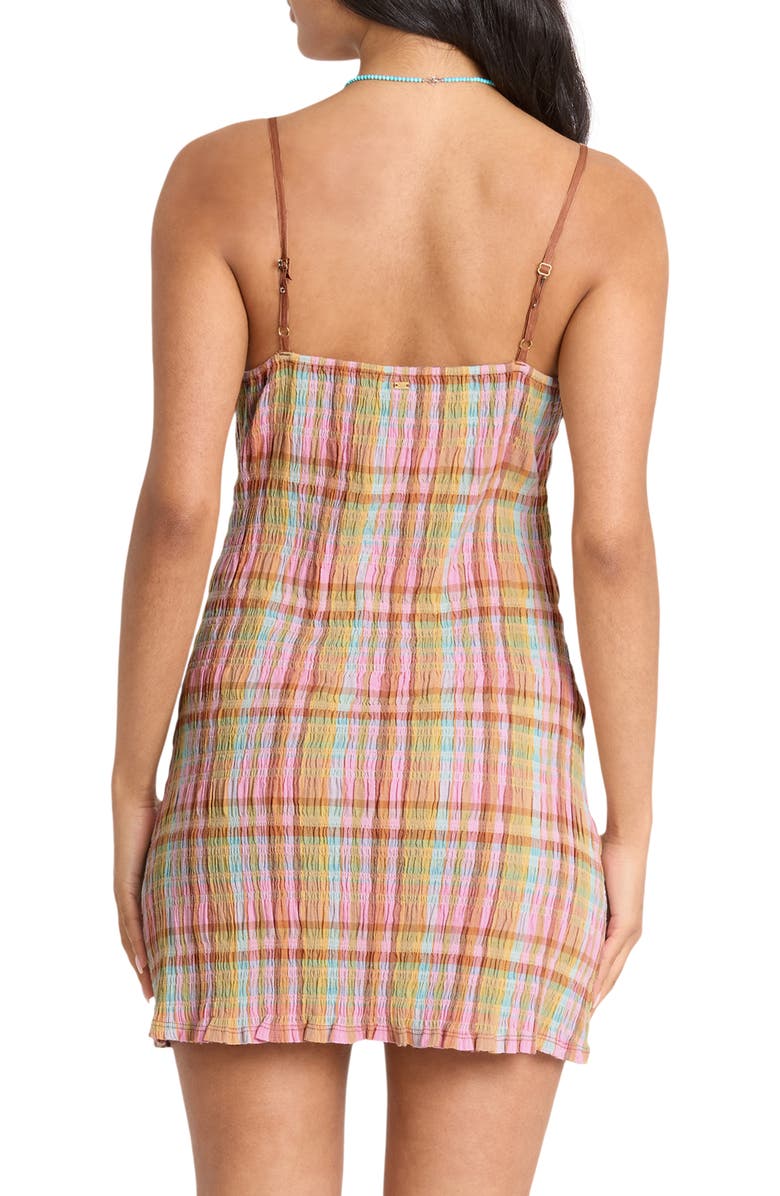 Billabong Call Me Check Print Minidress, Alternate, color, Party Pink