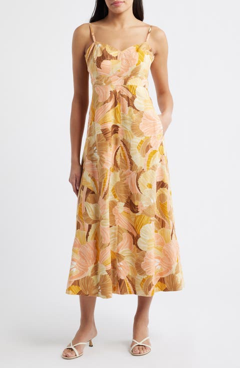 Floral Linen Blend Midi Dress