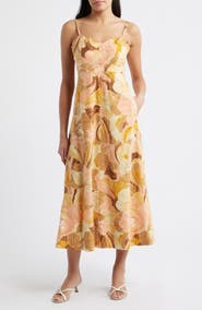 Vince Camuto Floral Linen Blend Midi Dress